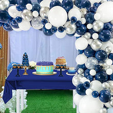 Load image into Gallery viewer, Navy Blue Balloons Arch Garland Kit, Navy Blue White Balloons Metallic Silver Balloons Navy Blue Tablecloth Silver Confetti Balloons for Birthday Wedding Party Decorations
