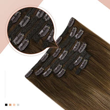 Load image into Gallery viewer, Fshine Clip in Hair Extensions Brown Balayage Hair Chocolate Brown to 27 Caramel Blonde 45cm Hair Extensions7 Pcs 120g Human Remy Hair Extensions Double Weft Clip in Human Hair Extensions 18-Inch
