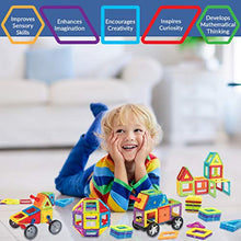 Load image into Gallery viewer, Limmys Magnetic Building Blocks – Unique Magnetic Tiles Construction Toys for Boys and Girls – STEM Educational Toy – Includes 74 Pieces and an Idea Booklet – Magnets for Kids with Magnetic shapes

