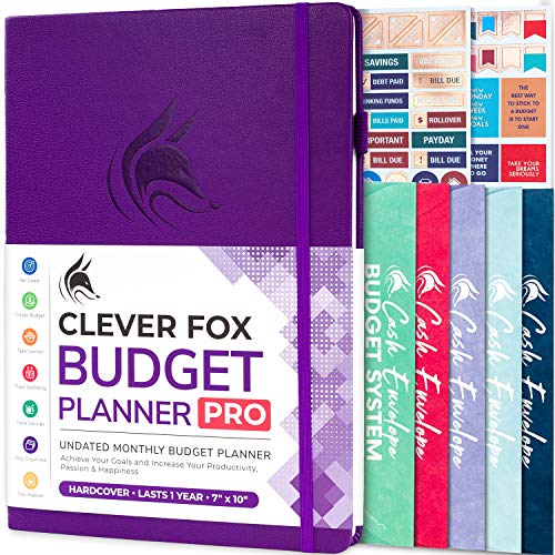 Clever Fox Budget Planner Pro – Financial Organizer + Cash Envelopes. Monthly Finance Journal, Expense Tracker & Personal Account Book, Undated, 18cm x 25cm – Purple