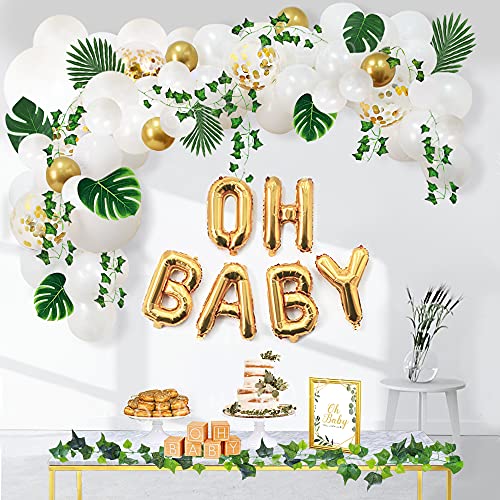 Ola Memoirs Greenery Baby Shower Decorations, Boho Neutral Oh Baby Balloon Garland Arch, Faux Greenery Ivy Leaf Vines, Backdrop Decor for boy and girl, Sweet Decoration Jungle Safari Woodland Theme