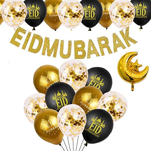 YNOUU Eid Mubarak Ramadan Celebration Decoration Latex Balloons Hanging Banner (deco)
