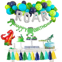 Load image into Gallery viewer, JW Passion Dinosaur Party Decorations Balloons Garland Kit with ROAR Foil Balloon and Little Dino Happy Birthday Banner for Boys 1 2 3 4 Birthday Party Baby Shower Decor
