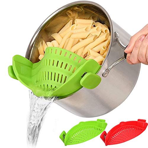 Snap Strainer, 2 PACK Silicone Food Strainers Heat Resistant Clip On Strain Strainer Rice Colander Kitchen Gadgets Drainer Hands- For Pasta, Spaghetti, Ground Beef, Universal Fit All Pots Bowls