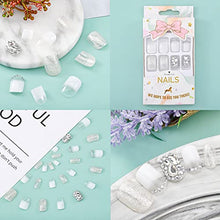 Load image into Gallery viewer, Sethexy White False Nail Glossy Squoval Fake Nails Glitter Rhinestone Nails with Glue 24Pcs Bling Acrylic Press on Nail Tips for Women and Girls
