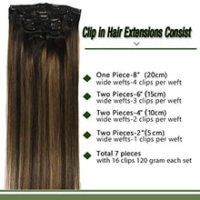 Load image into Gallery viewer, Googoo Clip in Hair Extensions Ombre Natural Black to Light Brown Remy Human Hair Extensions Clip in Real Natural Hair Straight Double Weft Hair Extensions 7pcs/120g 16inch
