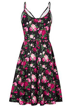 Load image into Gallery viewer, Women Sleeveless Beach Dress Summer Cross V Neck Adjustable Spaghetti Rose Straps Bohemia Floral Flared Swing Dress with Pockets Black L
