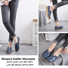 Load image into Gallery viewer, Women's Leather Shoes Loafers Moccasins Casual Slip On Flats Driving Shoes Boat Shoes Size Dark-Blue UK6,5=CN41
