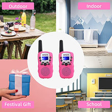 Load image into Gallery viewer, Retevis RT388 Walkie Talkies for Kids, Long Range 8CH Toy Gifts for 3-12 Years Old Boys Girls, with Backlit LCD Flashlight for Camping, Outdoor Adventures, Family Games(1 Pair, Pink)
