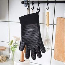 Load image into Gallery viewer, GEEKHOM Oven Gloves Heat Resistant Silicone Oven Mitts BBQ Gloves Waterproof Kitchen Gloves, Cooking Accessories for Baking Barbecue Grilling Weber Pizza Microwave Oven Glove, Non-Slip (Black)
