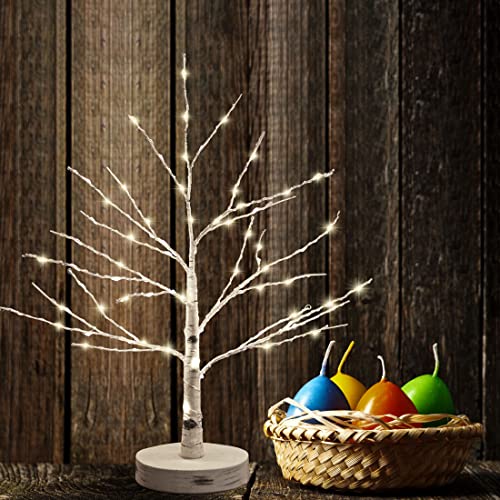 Hypestar Twig Tree with Lights,Valentine Decorations with 80 LED,White twig Tree with Timer,Battery/USB Operated Led Tree,Artificial Tree for Christmas Wedding and Easter Decor (80LED Grain Base)