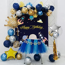 Load image into Gallery viewer, Blue Gold Balloons Arch Garland Kit, Blue Gold Birthday Decorations Navy Blue Balloons HAPPY BIRTHDAY Banner Metallic Blue Gold Silver Balloons Gold Confetti Balloons Crown Star Balloons

