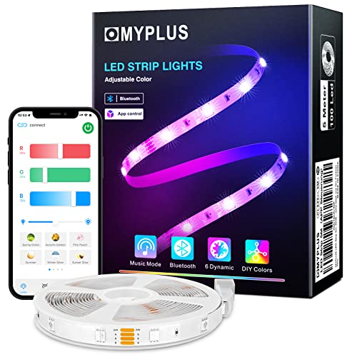 Bluetooth LED Strips Lights 5M, MYPLUS RGB Lights Strip with 44-Key Remote and APP Control Colour Changing, Safety 24V Power Supply SMD 5050 Mood Light for Decoration Room,Kitchen,Home,Bar and Party