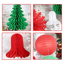 Load image into Gallery viewer, EASY JOY Retro Christmas Decorations Set, Snowflake Paper Fans Jingle Bell Xmas Tree Honeycomb, Hanging Ceiling Wall Decor Party Supplies Photo Back Drop, Set of 10
