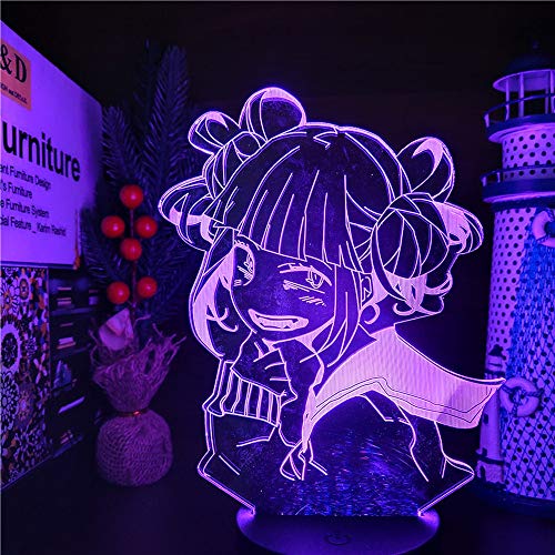 My Hero Academia LED Night Light 3D Illusion Anime Character Hiimiko Toga Lamp USB Remote Control 16 colors Led Lights with Touch Switch Desk Lamp Home Bedroom Decoration for Kids Boys Girls Gift