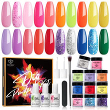 Load image into Gallery viewer, Modelones 20 Colors Dip Powder Nail Kit Starter, Neon Pink Bright Red Acrylic Dipping Powder System Essential Liquid Set with Top/Base Coat Activator for Spring Summer French Nail Art Manicure DIY
