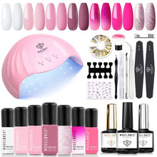 Load image into Gallery viewer, Modelones 7 Colors Gel Nail Polish Kit Starter with U V Light 48W LED Nail Dryer Lamp/Mirror Top&amp; Base Coat/Nail Primer/Essential Manicure Tools/Nail Art Decorations Starter Kit for Beginner DIY Salon
