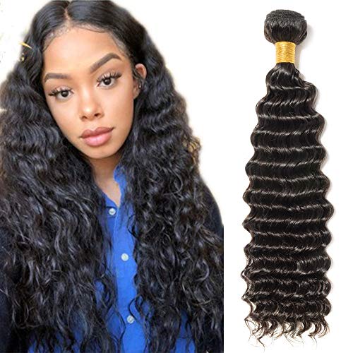 Brazilian Deep Wave Human Hair 100% Real Virgin Bundles Unprocessed Weave Hair Extensions - 18 inches,100g #1B Natural Black
