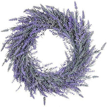 Load image into Gallery viewer, Pauwer 40cm Artificial Lavender Wreaths for Front Door Fake Purple Lavender Flower Wreath Welcome Door Wreath for Wedding, Wall, Window,Backdrop,Home Décor
