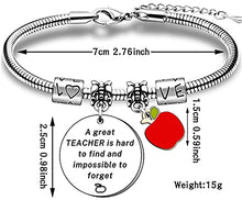 Load image into Gallery viewer, TTOVEN Teacher Appreciation Gifts Teacher Bracelet Teachers Thank You Gift Charm Apple Bracelets Teahcers Day Appreciation Jewellery A Great Teacher Is Hard To Find
