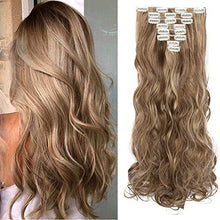 Load image into Gallery viewer, Full Head Hair Extensions Curly Clip In 8 Pieces Ombre Hairpieces Synthetic Fibre Hair Set [24 Inch, Ash Brown &amp; Dark Blonde]
