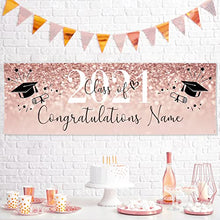 Load image into Gallery viewer, 6ft x 1 | Personalised Graduation Banners | Graduation Decorations Banner | Graduation Party Decorations Banner | Graduation Backdrop | Happy Graduation | Rose Gold

