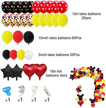 Load image into Gallery viewer, 156 Pcs Cartoon Mouse Balloons Arch Garland Kit 18&#39;&#39; 12&#39;&#39; 10&#39;&#39; 5&#39;&#39; Foil Confetti Black Red Yellow White Latex Balloons for Mouse Theme Birthday Party Supplies Baby Shower Birthday Wedding Decoration …
