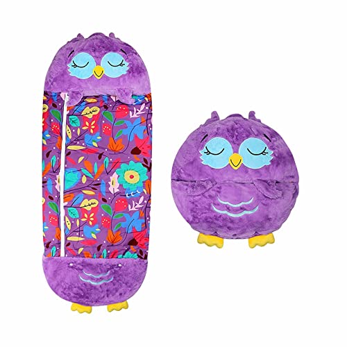 Allwins Kids Sleeping Bag with Pillow,Soft and Warm Sleeping Bags for Girls And Boys,Foldable Cartoon Animal Sleeping Bags,A Surprise Gift for Children (S: 140 * 45 * 10cm, Purple Owl)