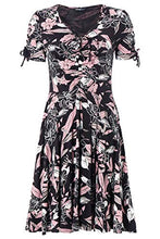 Load image into Gallery viewer, Roman Originals Women Fit &amp; Flare Skater Dress Ladies Stretch Jersey Casual Summer Autumn Winter Party Beach Cruise Holiday V-Neck Knee Length - Pink &amp; Black - Size 10
