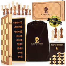 Load image into Gallery viewer, Magnetic Wooden Chess Set by Royal Chess - Handmade Folding Board for Travel - 4 Extra Queen Figures, Carry Bag &amp; Game Instruction for Beginners
