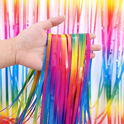 gerFogoo 2 Pack Metallic Tinsel Foil Fringe Curtains, 3.28ft x 6.56ft Rainbow Tinsel Curtains, Photo Booth Props, Backdrop Hanging Streamers for Birthday Wedding Hen Party Shower Christmas New Year