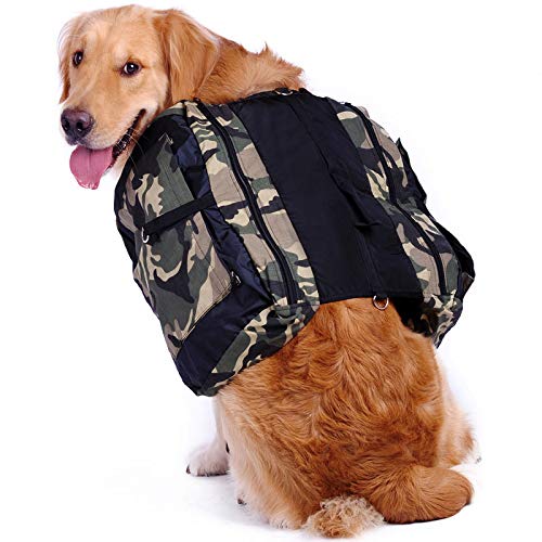 Hengu Dog Backpack with Large Pockets, Adjustable Dog Shoulder Bag Saddle Bag Harness Backpack Vest for Large Dogs Outdoor Travel Hiking Camping (With a Portable Water Bowl)