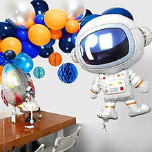 Load image into Gallery viewer, 92pcs Outer Space Balloon Arch Garland Kit, Blue Silver Orange Balloons and Astronaut Rocket Balloons Honeycomb Balls for Kids Birthday Party Decorations
