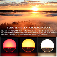 Load image into Gallery viewer, Sunrise Alarm Clocks, Wake Up Light with Sunrise/Sunset Simulation Dual Alarms Bedside Night Lamp Snooze Function FM Radio 7 Natural Sound 7 Colorful Atmosphere Lamp USB Phone Charging Port
