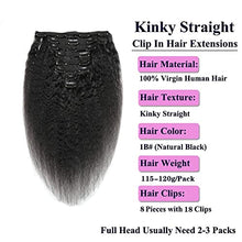 Load image into Gallery viewer, Kinky Straight Clip In Human Hair Extensions 10 inch/120g Coarse Yaki Natural Human Hair Clip Ins 8pcs/set for Black Women Natural Color (10 inch)
