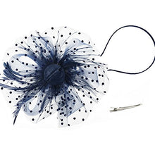 Load image into Gallery viewer, DRESHOW Fascinators Hat Flower Mesh Ribbons Feathers on a Headband and a Forked Clip Cocktail Tea Party Headwear for Girls and Women
