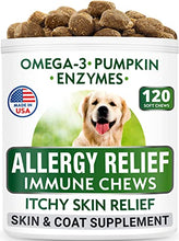 Load image into Gallery viewer, Allergy Relief Dog Treats - Omega 3 + Pumpkin + Enzymes - Itchy Skin Relief - Seasonal Allergies - Anti-Itch &amp; Hot Spots - Immune Supplement - Made in USA - Chicken Flavor Soft Chews
