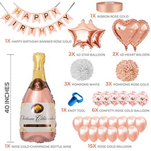 Load image into Gallery viewer, Rose Gold Birthday Decorations | Happy Birthday Banners With Heart Star Foil Confetti Balloons| Giant Champagne Foil Balloons | Birthday Decoration For Girls With Tissue Paper Pompoms
