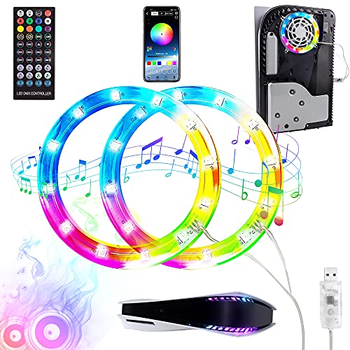 Cybcamo RGB LED Light Strip for Playstation 5 Console 8 Colors 400 Effects DIY Round Light Strip Decoration kit for PS5 Console with APP/IR Remote/USB 3 Control
