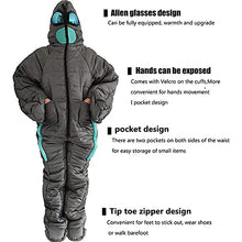 Load image into Gallery viewer, YLWJ Sleeping Bag with Arms and Legs Camping 0 Degree Sleeping Bag Wearable Lightweight Waterproof Warm &amp; Cold Weather - 5℃/5℃ for Adults &amp; Kids

