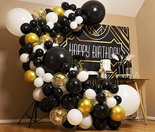 Load image into Gallery viewer, caicainiu Black White Gold Balloon Garland Kit Arch for New Year Graduation or Birthday Black and White Balloons with Gold Confetti Party Decorations for Retirement Anniversary Decor Prom Fathers Day
