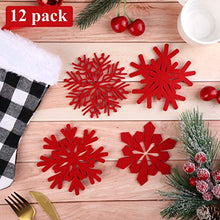 Load image into Gallery viewer, ADXCO 12 Pieces Christmas Coasters Red Christmas Cup Mats Snowflake Designs 6 Patterns Wine Tea Coffee Drinks Mats for Christmas Dinner Xmas Party Decoration
