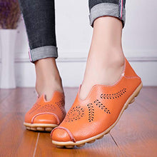 Load image into Gallery viewer, Women's Leather Shoes Loafers Moccasins Casual Slip On Flats Driving Shoes Boat Shoes Size Orange UK5,5=CN40
