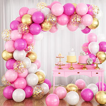 Load image into Gallery viewer, Pink Balloon Arch &amp; Garland Kit, 112pcs Pink, White, Gold, Gold Confetti and Metal Balloons Pack Arch for Girl Birthday Baby Shower Bachelorette Party Wedding Pink Party Decorations
