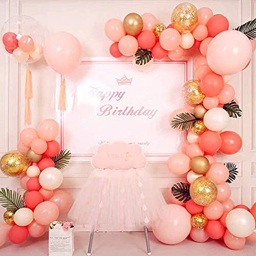Coral Red Peach Gold Balloon Garland Arch Kit Paste Pink orange Balloons, Gold Metallic Balloons With 16ft Balloon Strip Tape, Balloon dots, Balloon Ribbon for Birthdays, Baby Showers, Weddings, Party