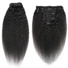 Load image into Gallery viewer, Kinky Straight Clip In Human Hair Extensions 10 inch/120g Coarse Yaki Natural Human Hair Clip Ins 8pcs/set for Black Women Natural Color (10 inch)
