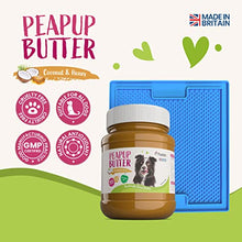 Load image into Gallery viewer, Lick Mat and 350g of Peanut Butter with Coconut and Honey Bundle for Dogs - Blue Licky Mat for Calm Eating, Slow Feeder Dog Mat with 100% Natural Protein Spreadable Smooth Peapup Butter
