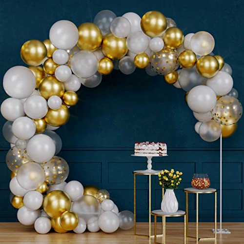 White and Gold Balloon Arch Kit with Pump, 117PCS White Gold Silver Balloons, For Wedding, Baby Shower Decorations, Bridal Shower, Easter, Birthday Balloon Garland Kit