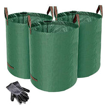 Load image into Gallery viewer, Norjews Heavy Duty Garden Waste Bags - 272 Litre - 3 Sacks - BONUS 1 Pair Gardening Gloves - Industrial Fabric and Handles - Green/Garden Waste Sacks, Reusable
