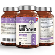 Load image into Gallery viewer, Biotin Hair Growth Supplement 12,000mcg - 365 High Strength Biotin Tablets for Hair - 1 Year Supply - Vegan Friendly Biotin Coconut Oil Supplement - for Normal Skin &amp; Hair Growth in Men &amp; Women
